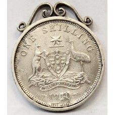 AUSTRALIA 1910 . ONE 1 SHILLING . FULL DETAIL in SILVER PENDANT